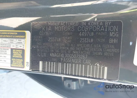 2016 Kia Optima Lx из США, поврежденный, VIN KNAGT4L30G5073267